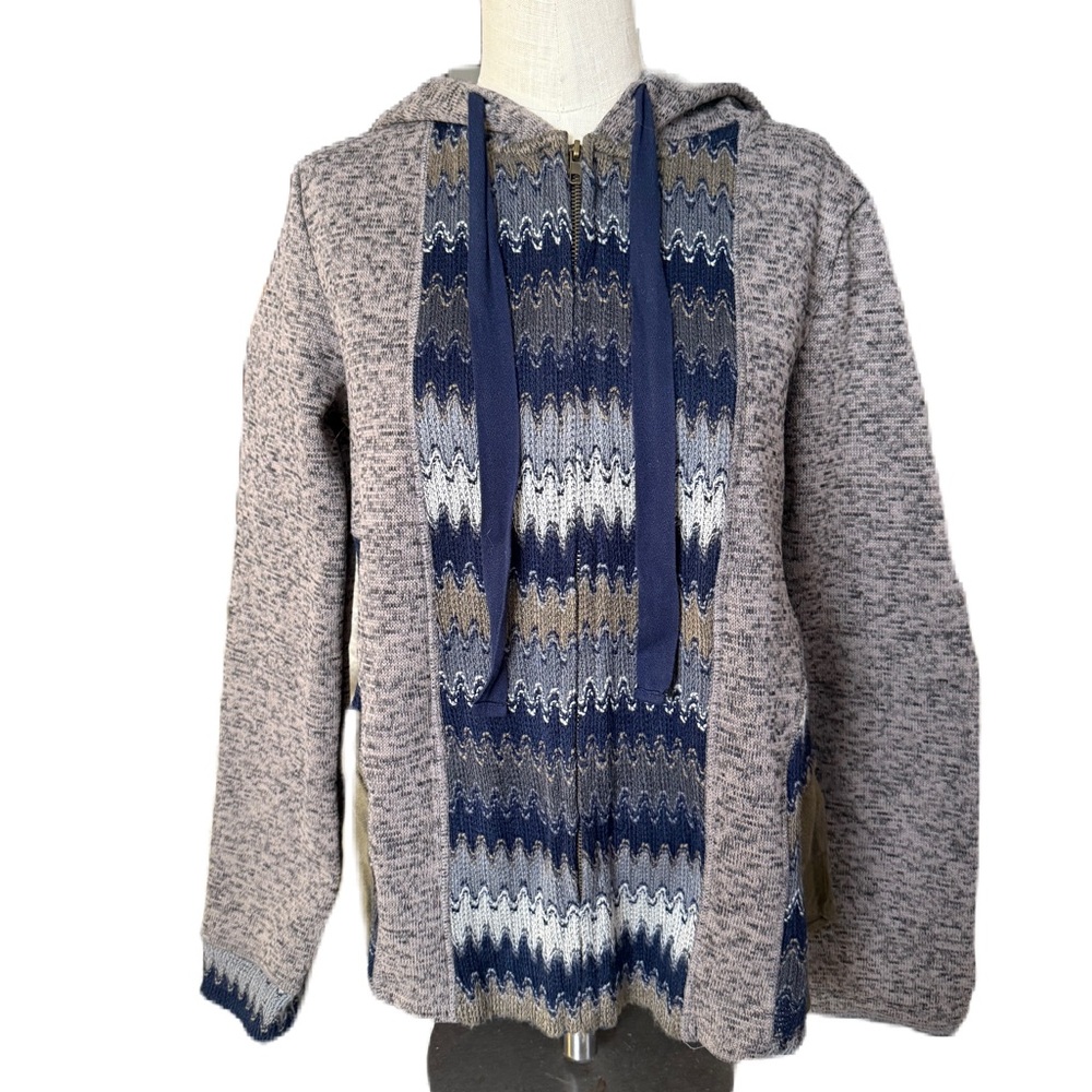Hem & Thread Women’s Full Zip Multicolor Hooded Sweater. Size Med